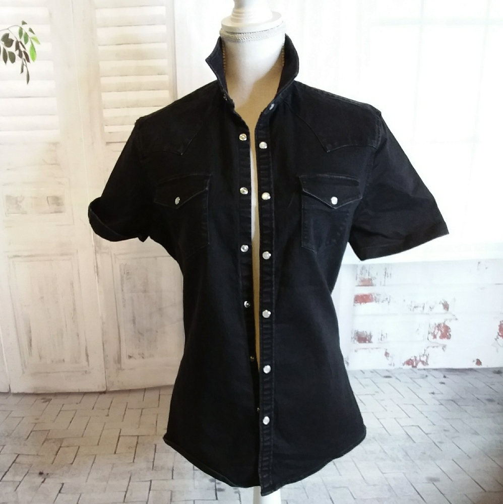Asos black Western denim short sleeve shirt size S
